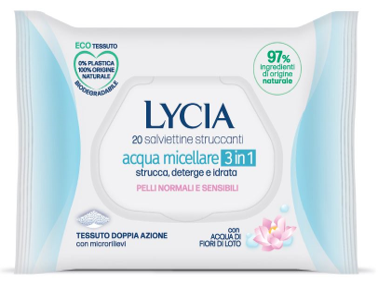 LYCIA SALVIETTINE STRUCCANTI ACQUA MICELLARE 3 IN 1 20 PEZZI - pharmaluna