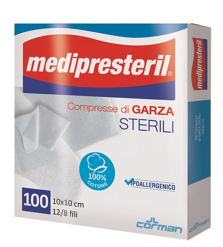 GARZA COMPRESSA MEDIPRESTERIL 12/8 FU 10X10CM 100 PEZZI - pharmaluna