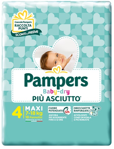 PAMPERS BABY DRY PANNOLINI DOWNCOUNT MAXI 18 PEZZI - pharmaluna