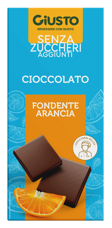GIUSTO SENZA ZUCCHERO CIOCCOLATO FONDENTE ARANCIA 85 G - pharmaluna