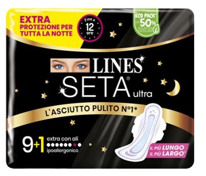 LINES SETA ULTRA ASSORBENTI EXTRA NOTTE CARRY PACK PACCO SINGOLO 9+1 PEZZI - pharmaluna