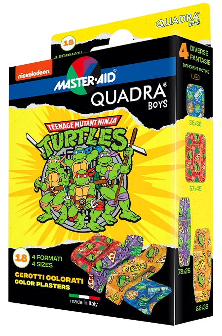 CEROTTO MASTER-AID QUADRA BOYS NINJA TURTLES ASSORTITI 18 PEZZI - pharmaluna