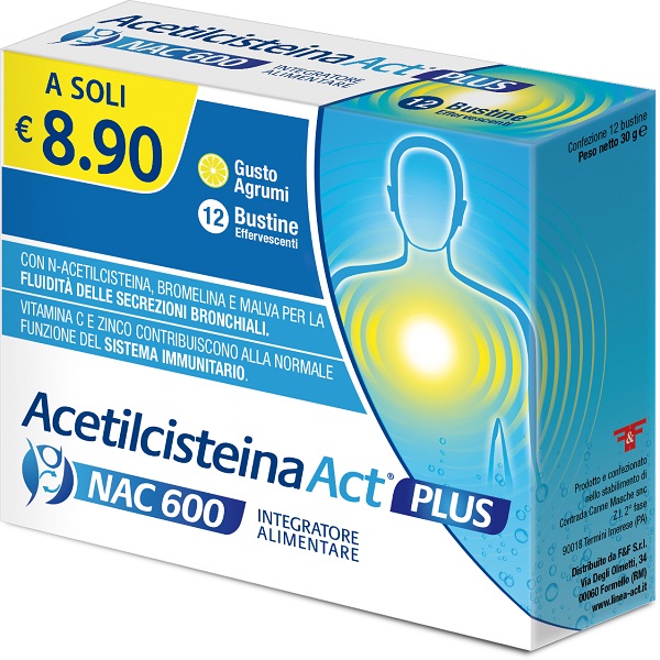 ACETILCISTEINA ACT PLUS NAC 600 12 BUSTINE EFFERVESCENTI AGRUMI - pharmaluna