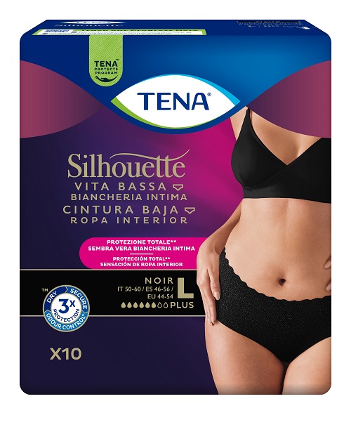 PANNOLONE A MUTANDINA ASSORBENTE TENA SILHOUETTE NOIR L VITA BASSA 10 PEZZI - pharmaluna