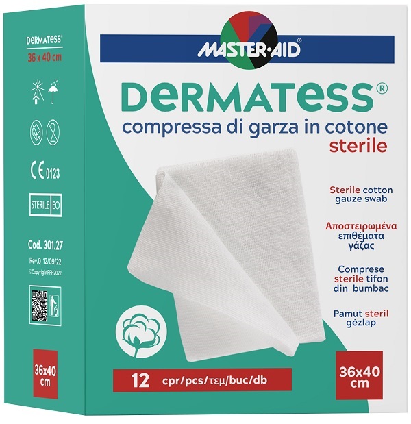GARZA COMPRESSA DERMATESS IN COTONE 36X40CM 12 PEZZI - pharmaluna