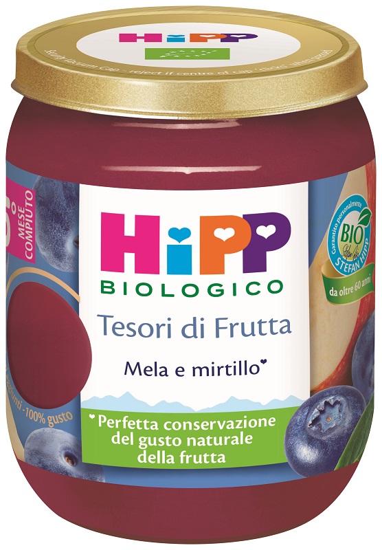 HIPP TESORI FRUTTA MELA MIRTILLO 160 G - pharmaluna