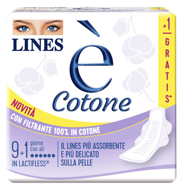 LINES E' COTONE ALI ASSORBENTE ESTERNO 9 + 1 PEZZI - pharmaluna