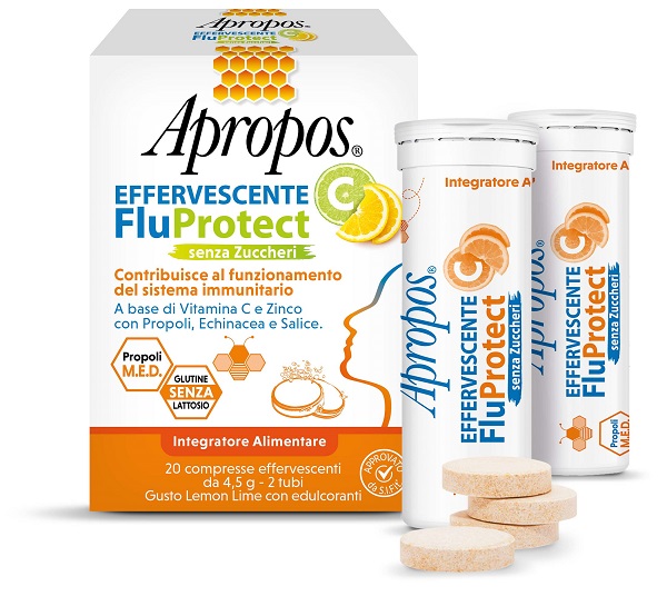 APROPOS EFFERVESCENTE C FLUPROTECT SENZA ZUCCHERI 20 COMPRESSE EFFERVESCENTI - pharmaluna