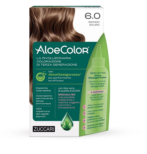 ALOECOLOR 6,0 BIONDO SCURO TINTA PERMANENTE CAPELLI COLORE AD ALTA PIGMENTAZIONE 50 ML + RIVELATORE ALOEOSSIGENATA 75 ML + SHAMPOO ALOECARE 15 ML + GUANTI - pharmaluna